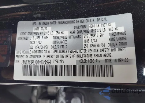 2022 Mazda Cx-30 2.5 S z USA, uszkodzony, nr VIN 3MVDMBALXNM416599